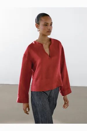 Massimo Dutti Camicia Con Collo Alla Coreana Aperto 100% Lino