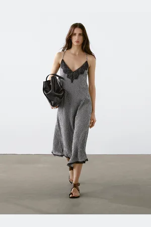 Massimo Dutti Vestito Midi In Pizzo A Quadretti