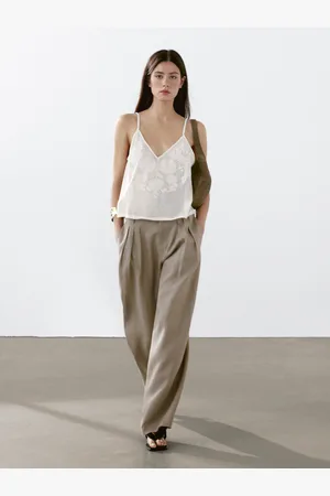 Massimo Dutti Pantaloni Con Tripla Pince 100% Lino