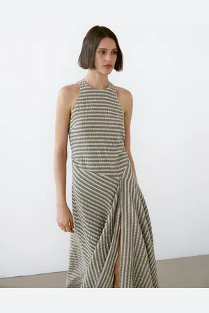 Massimo Dutti Vestito Lungo A Quadri A Balze In Cotone