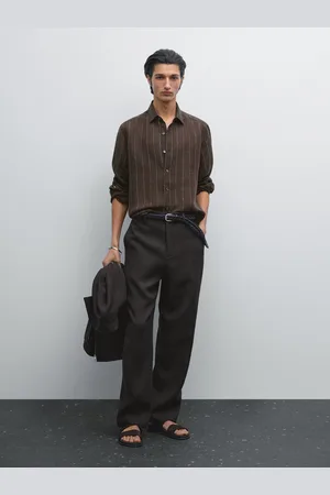 Massimo Dutti Pantaloni Pied-De-Poule 100% Lino
