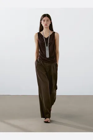 Massimo Dutti Pantaloni Con Tripla Pince 100% Lino