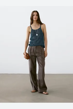 Massimo Dutti Pantaloni Wide Fit 100% Lino Elastico