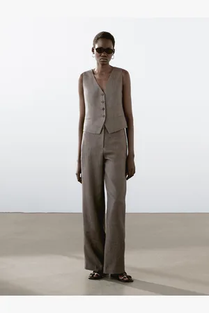 Massimo Dutti Pantaloni Morbidi Con Pieghe 100% Lino