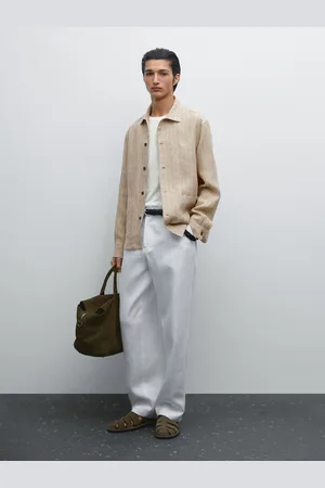 Massimo Dutti Giacca Camicia A Righe 100% Lino