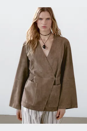Massimo Dutti Kimono Incrociato In Pelle Scamosciata