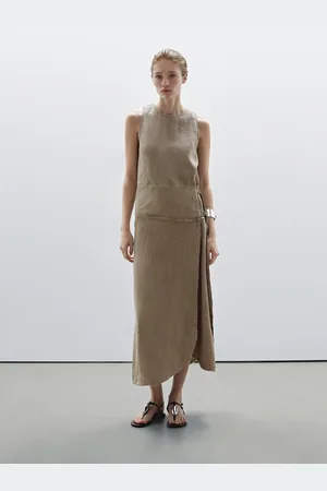 Massimo Dutti Vestito Con Dettaglio Di Fibbia 100% Lino