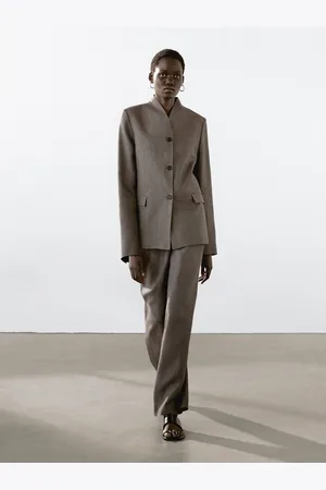 Massimo Dutti Blazer Con Collo Alto 100% Lino