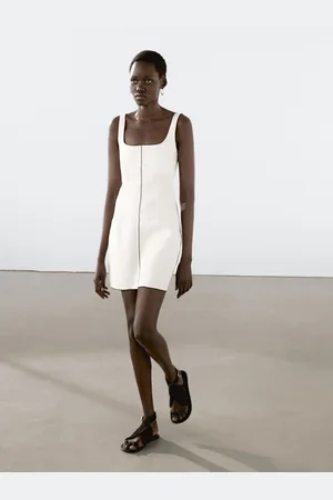 Massimo Dutti Vestito Mini Con Bordini A Contrasto In Lino