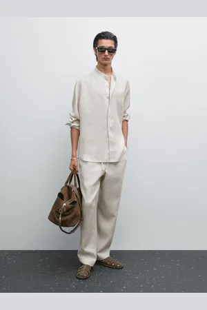Massimo Dutti Camicia Con Collo Alla Coreana Regular Fit 100% Lino
