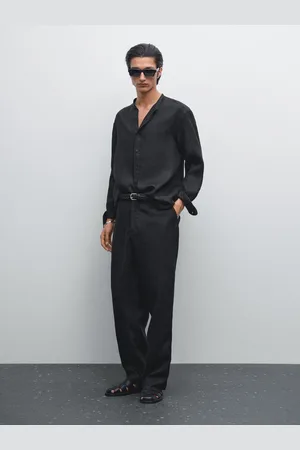 Massimo Dutti Camicia Con Collo Alla Coreana Regular Fit 100% Lino