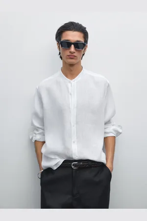 Massimo Dutti Camicia Con Collo Alla Coreana Regular Fit 100% Lino