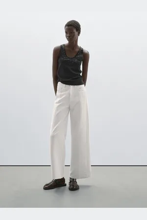 Massimo Dutti Jeans Wide Leg A Vita Alta Con Tagli