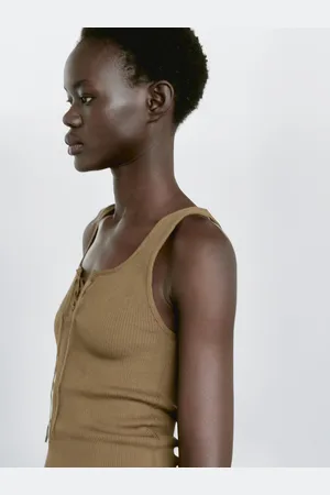 Massimo Dutti Top In Maglia Canneté Con Allacciatura