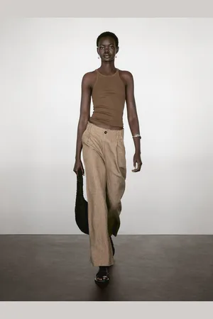 Massimo Dutti Pantaloni Morbidi Con Pince 100% Lino