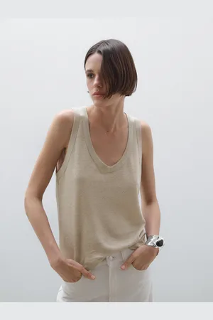 Massimo Dutti Top In Maglia Con Scollo A V 100% Lino