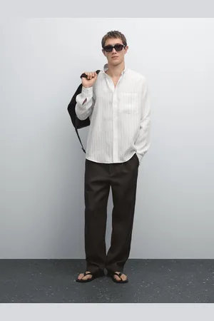 Massimo Dutti Camicia Regular Fit 100% Lino A Righe
