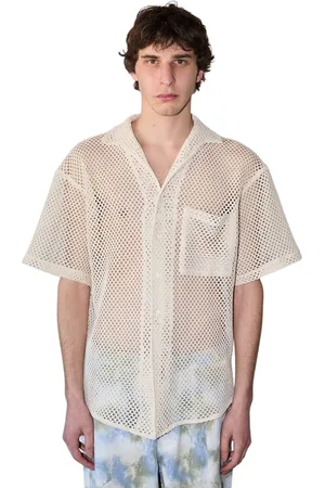 The Silted Company Baja check crochet shirt camicia da uomo traforata - beige M