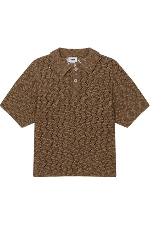 Obey Andre polo sweater maglia in crochet maniche corte con colletto - toffee M