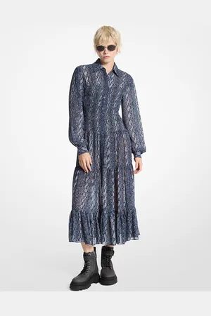 Michael Kors MK Abito chemisier in georgette con punto smock stampa serpente