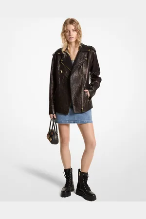 Michael Kors MK Giacca da moto oversize in pelle increspata