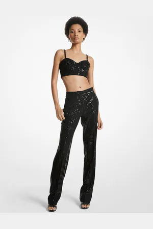 Michael Kors MK Pantaloni gessati a gamba dritta in crêpe con paillettes