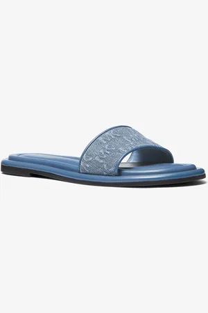 Michael Kors MK Sandalo slide Dana in denim con logo in rilievo