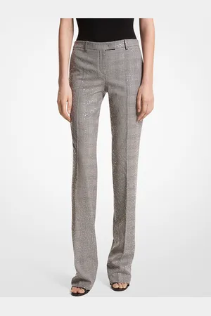 Michael Kors MK Pantaloni Carolyn in lana stretch principe di Galles ricamati