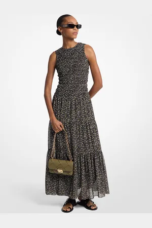 Michael Kors MK Maxi abito in georgette a punto smock e stampa floreale
