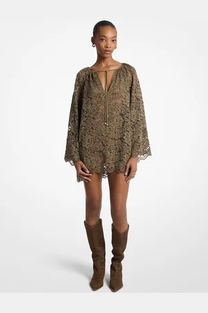 Michael Kors MK Abito in pizzo floreale cordonato con scollo a V e borchie