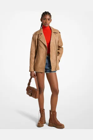 Michael Kors MK Giacca da moto oversize in pelle increspata