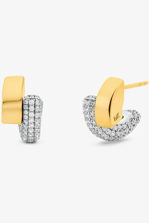 Michael Kors MK Orecchini a cerchio in sterling con placcatura in metallo prezioso e pavé