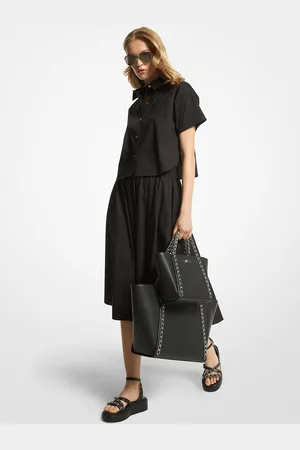 Michael Kors MK Gonna longuette in popeline di cotone biologico stretch con orlo asimmetrico