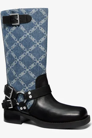 Michael Kors MK Stivale da moto Crosby in denim jacquard con logo Empire Diamond