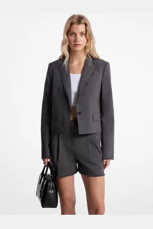 Michael Kors MK Blazer corto sfrangiato in lana tropicale stretch