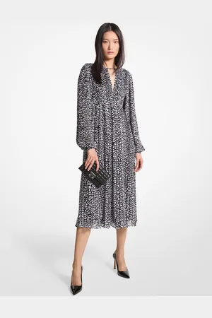 Michael Kors MK Abito longuette in georgette con stampa leopardo e pieghe