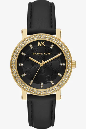Michael Kors MK Orologio Corey tonalità oro con pavé e cinturino in pelle