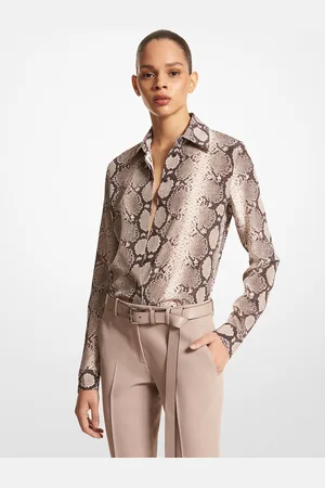 Michael Kors MK Camicia Hansen in seta crêpe de chine biologica con motivo pitone