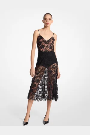 Michael Kors MK Abito sottoveste in pizzo floreale effetto stropicciato