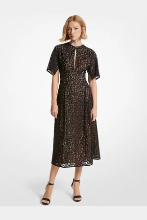 Michael Kors MK Abito longuette in pizzo cordonato effetto leopardato