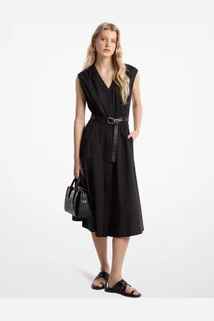 Michael Kors MK Abito longuette in popeline di cotone stretch con cintura