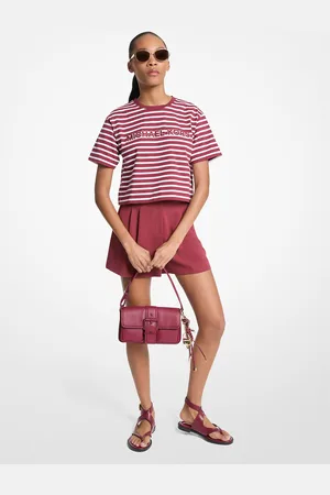 Michael Kors MK T-shirt cropped in cotone a righe con logo