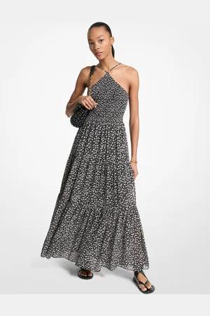 Michael Kors MK Maxi abito con stampa floreale, punto smock e scollo all