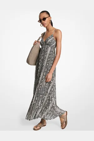 Michael Kors MK Maxi abito a pieghe in georgette stampa serpente