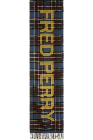 Fred Perry Authentic Graphic Oversized Scarf Tartan Silver Blue Chrome Yellow-Bufandas Rosso, Donna, Taglia: ONE Size