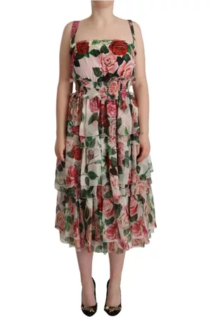 Dolce & Gabbana Donna Vestiti stampati - Multicolor Roses Floral Silk Long Maxi Dress Rosa, Donna, Taglia: S