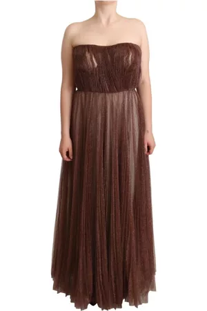 Dolce & Gabbana Donna Vestiti lunghi - Metallic Bronze Polyester Maxi Gown Dress Marrone, Donna, Taglia: L