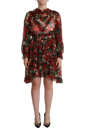 Dolce & Gabbana Donna Vestiti stampati - Multicolor Red Floral Silk Long Maxi Dress Rosso, Donna, Taglia: XS