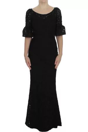 Dolce & Gabbana Donna Vestiti stampati - Black Floral Lace Long Bodycon Maxi Dress Nero, Donna, Taglia: XS