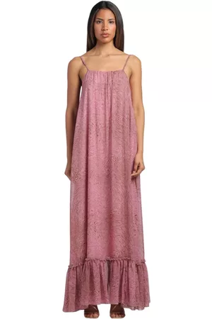 FEDERICA TOSI Donna Vestiti lunghi con spalline sottili - Abito lungo a balze con spalline sottili in seta fantasia geometrica Rosa, Donna, Taglia: XS